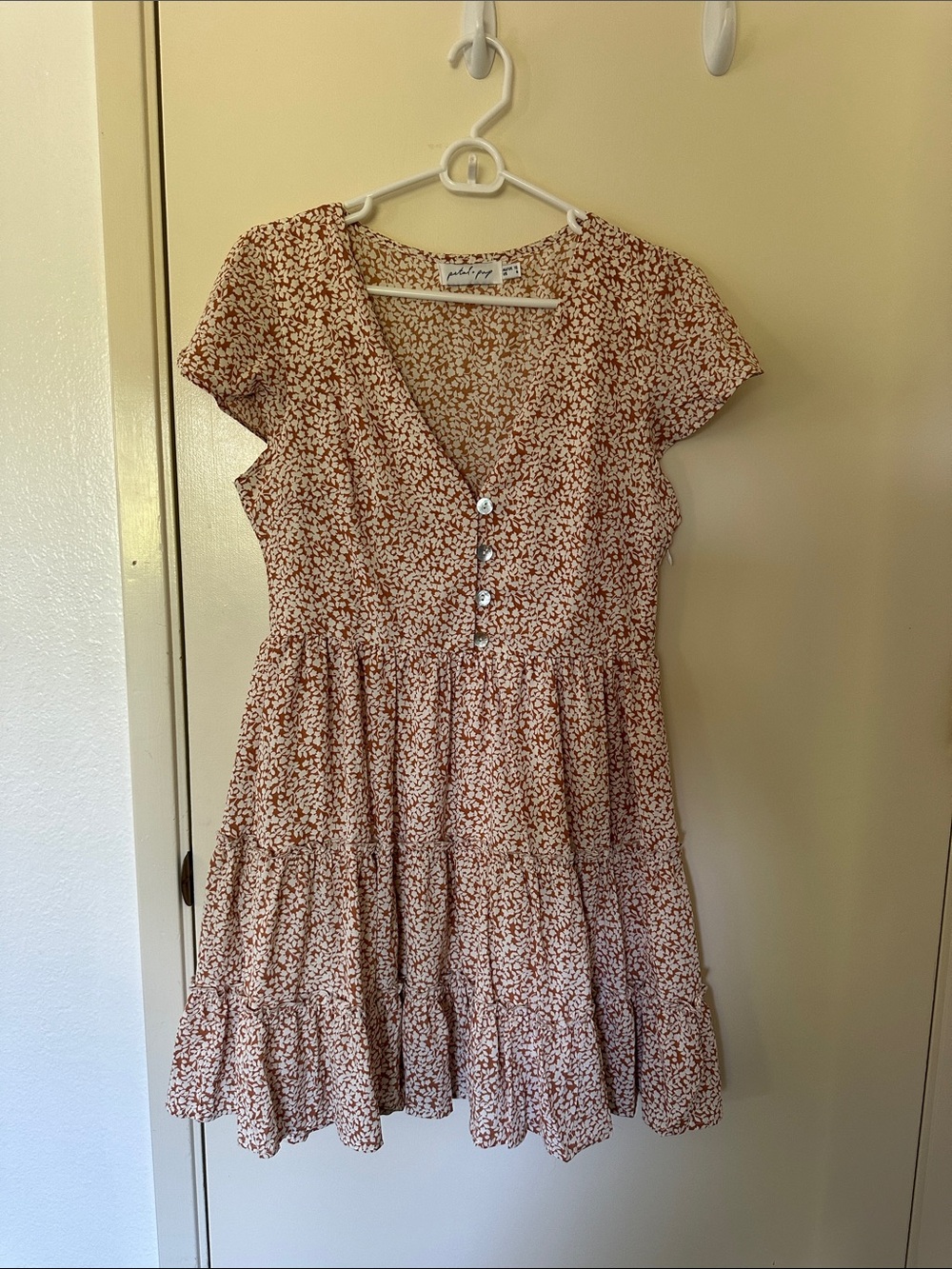 Petal & Pup Rust Floral Tiered Button Mini Dress